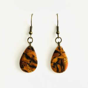 Brown Orange & Gold Droplet Earrings
