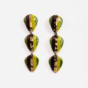 Green Gold & Brown Dangle Earrings