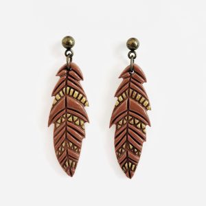 Brown & Gold Feather Earrings