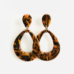 Brown Orange & Gold Teardrop Earrings