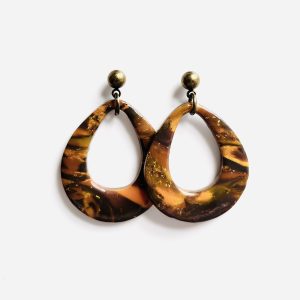 Brown Orange & Gold Teardrop Earrings