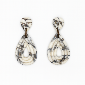 Handmade polymer clay howlite effect teardrop earrings with gold leaf and glossy stone-effect finish.