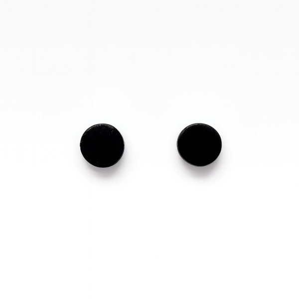 Handmade Jet Black Studs 8mm crafted from smooth black polymer clay with a glossy finish on a clean white background.