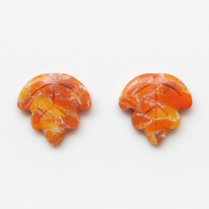 Handmade Autumn Flux Oak Leaf Studs in marbled yellow, orange, and light brown polymer clay with white veining on a clean white background