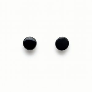 Handmade Jet Black Studs 6mm with a smooth glossy finish on white background, minimalist handcrafted polymer clay earrings.