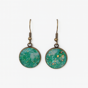 Handmade opal effect bezelled earrings in green and teal polymer clay