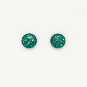 Handmade Opal Effect Studs 8mm in green and teal polymer clay with iridescent flecks