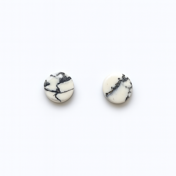 Handmade Howlite Effect Studs 8mm with marbled white and black clay, gold foil veining, and glossy finish.