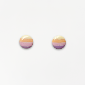Handmade Pastel Glow Circle Studs 8mm with peach, pink and lilac striped design.