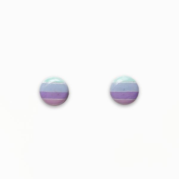 Handmade Pastel Glow Circle Studs 8mm in soft mint, blue and lilac pastel stripes.