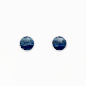 Handmade Deep Blue Circle Stud Earrings 8mm featuring layered navy, cobalt and turquoise polymer clay with delicate gold leaf detailing.