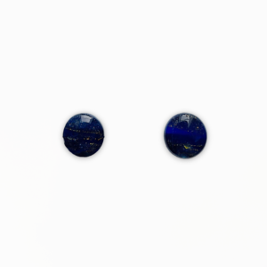 Handmade Deep Blue Circle Stud Earrings 8mm featuring layered navy, cobalt and turquoise polymer clay with delicate gold leaf detailing.