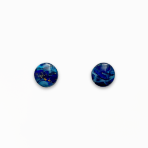 Handmade Deep Blue Circle Stud Earrings 8mm featuring layered navy, cobalt and turquoise polymer clay with delicate gold leaf detailing.