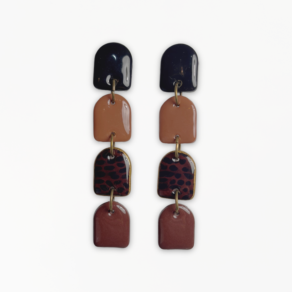 Untamed Dangle Earrings with earthy tones, leopard print and antique bronze detailing