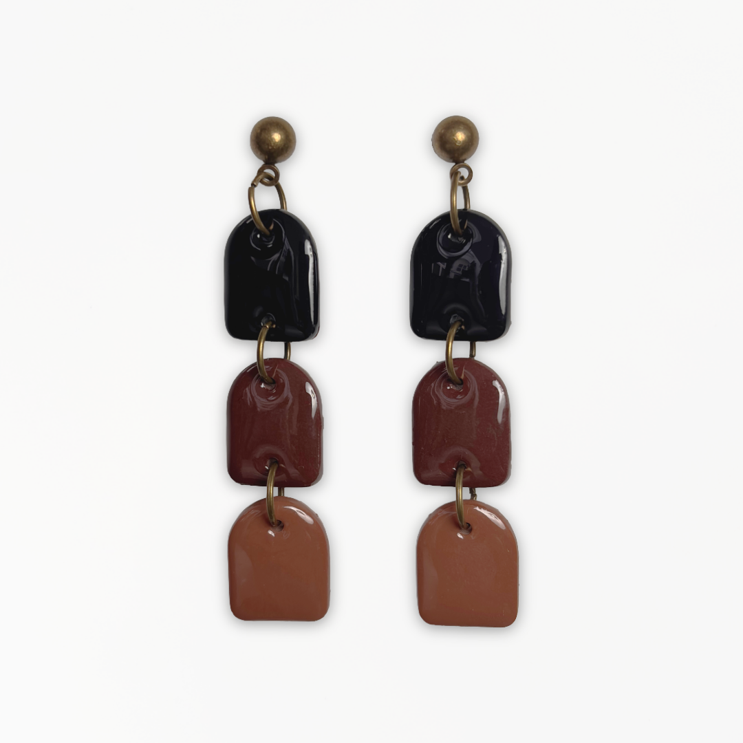 Untamed Link Earrings in Jet Black, Chocolate and Nougat with antique bronze detailing