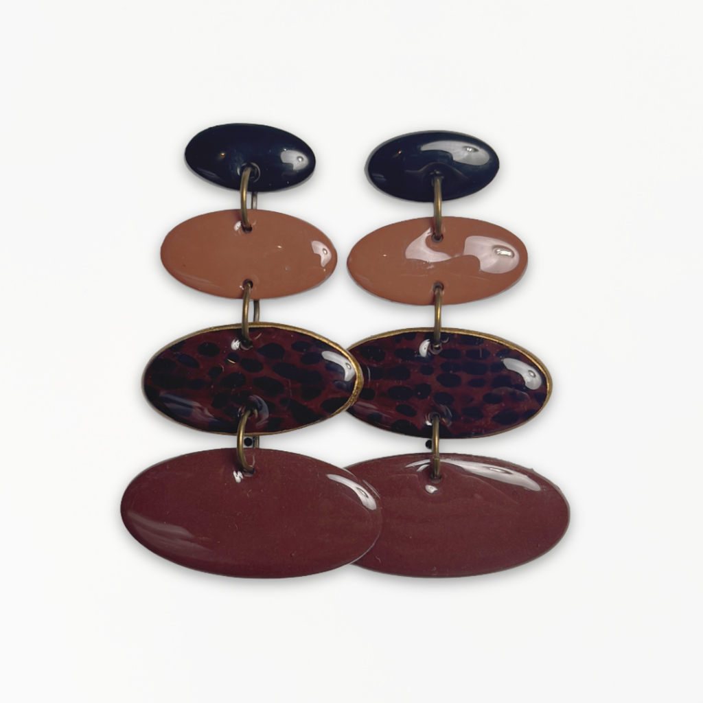 Untamed Statement Earrings with earthy tones, leopard print and antique bronze detailing