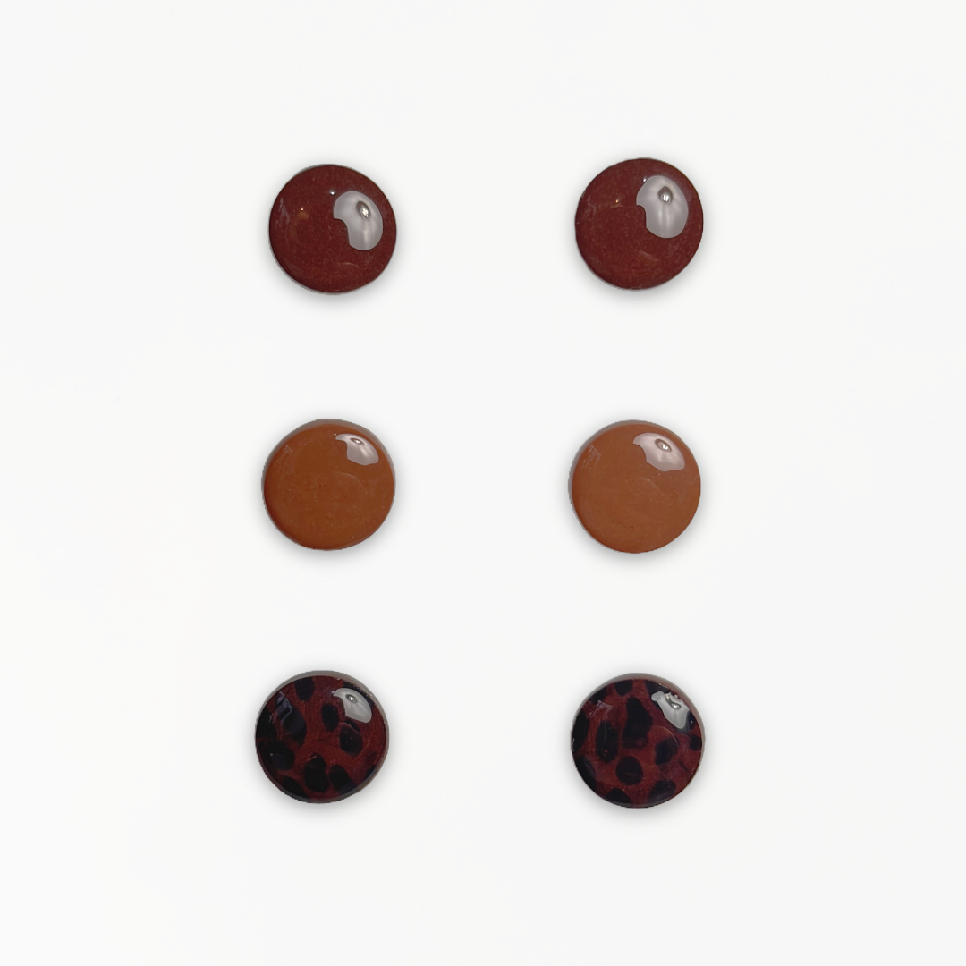 Untamed Stud Earring Trio in Chocolate, Nougat and leopard print