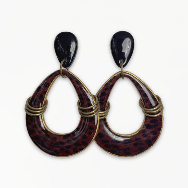 Untamed Teardrop Earrings with leopard print, gold gilding and antique bronze detailing