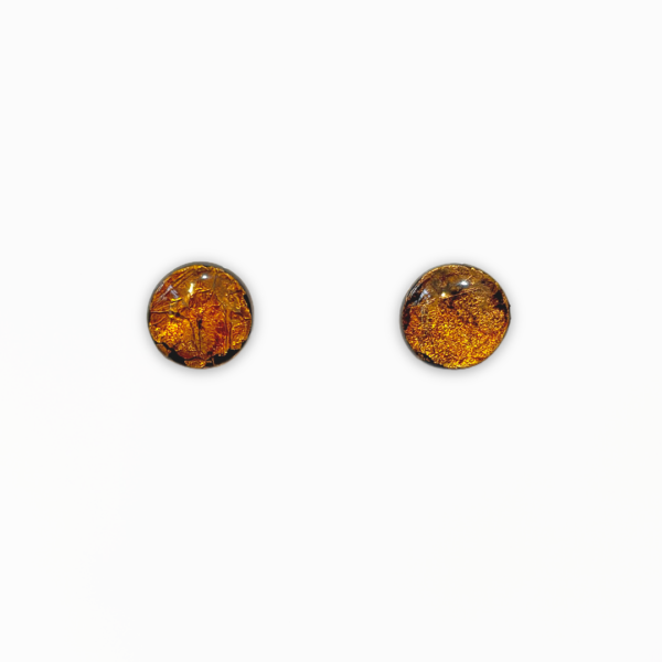 Discover handmade Circle Stud Earrings in 8mm, featuring rich molten gold-effect textures and unique polymer clay patterns.
